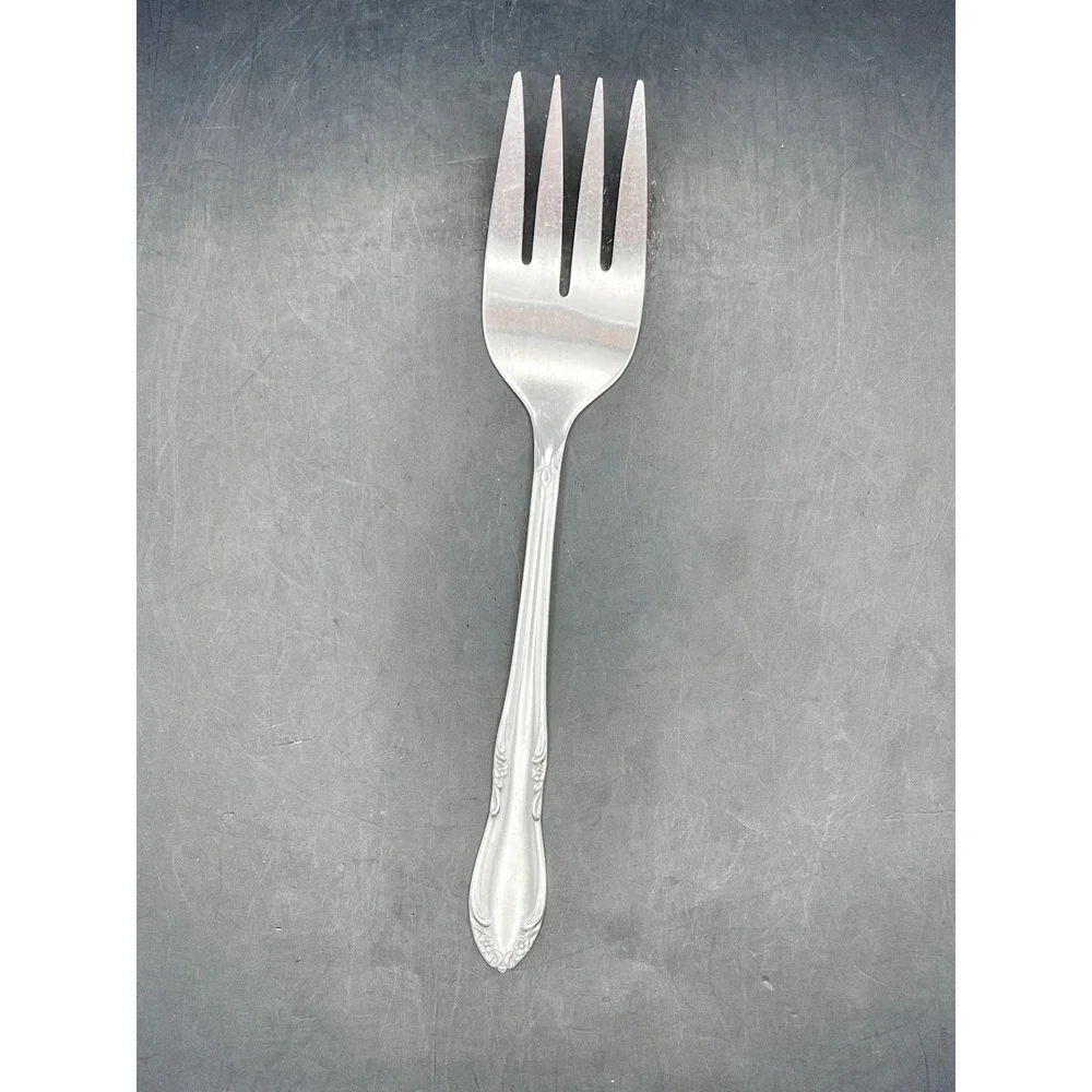 Oneida Stainless Steel Cold Meat Serving Fork Floral Pattern‎ 8.5 Inch Silver